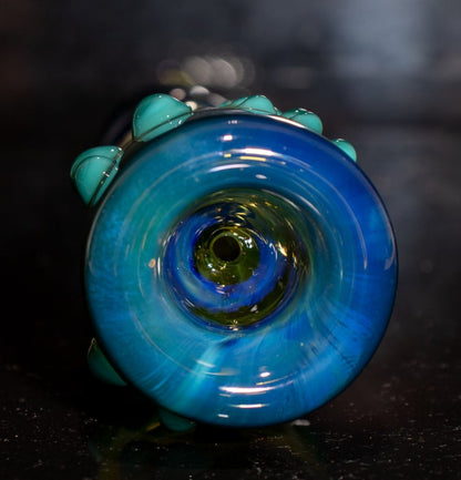 Large Fumed Glass Art | Heady Galaxy Bat | Blue Rainbow Borosilicate | Silver Fumed Handblown Glass