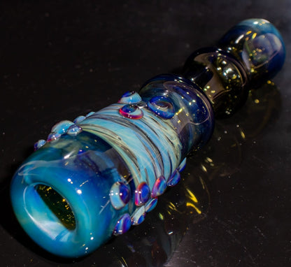 Large Fumed Glass Art | Heady Galaxy Bat | Blue Rainbow Borosilicate | Silver Fumed Handblown Glass