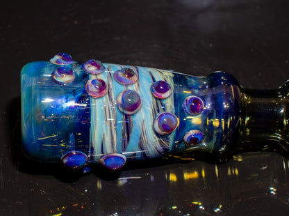 Large Fumed Glass Art | Heady Galaxy Bat | Blue Rainbow Borosilicate | Silver Fumed Handblown Glass