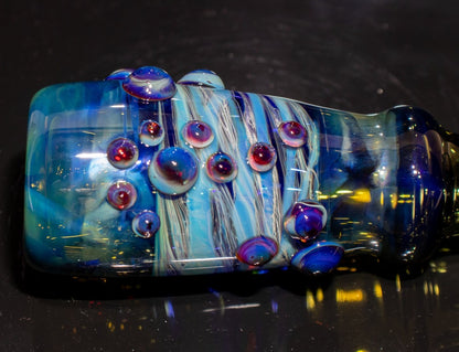 Large Fumed Glass Art | Heady Galaxy Bat | Blue Rainbow Borosilicate | Silver Fumed Handblown Glass