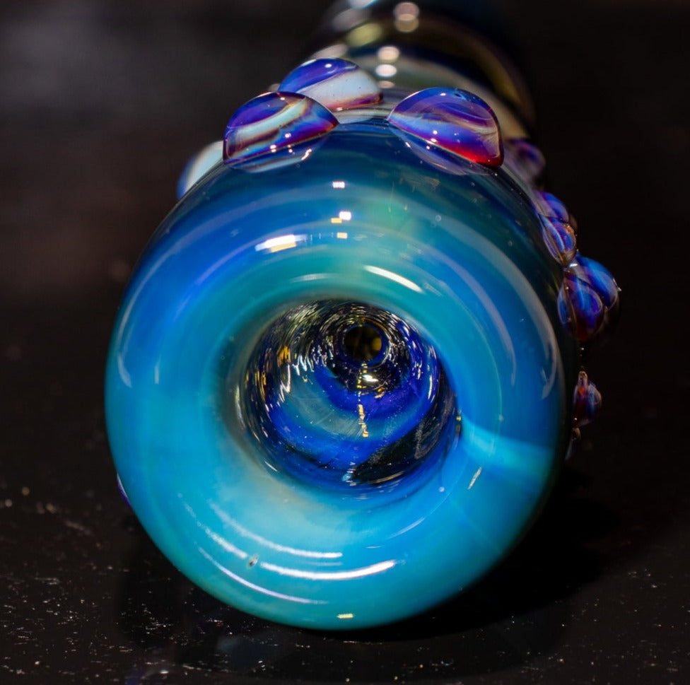 Large Fumed Glass Art | Heady Galaxy Bat | Blue Rainbow Borosilicate | Silver Fumed Handblown Glass