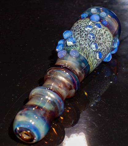 Large Fumed Glass Art | Heady Galaxy Bat | Blue Rainbow Borosilicate | Silver Fumed Handblown Glass