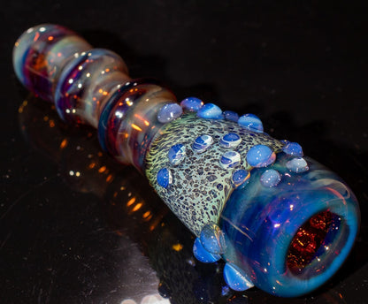 Large Fumed Glass Art | Heady Galaxy Bat | Blue Rainbow Borosilicate | Silver Fumed Handblown Glass