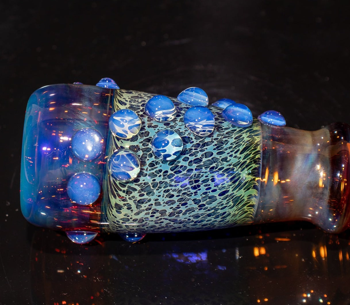 Large Fumed Glass Art | Heady Galaxy Bat | Blue Rainbow Borosilicate | Silver Fumed Handblown Glass