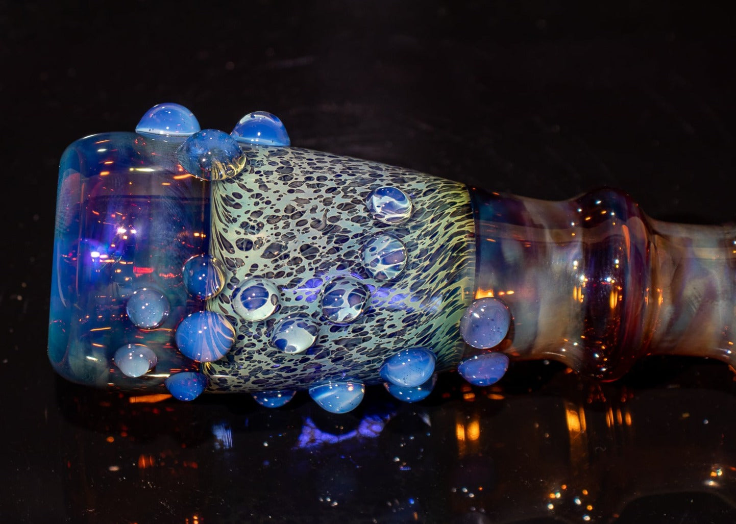 Large Fumed Glass Art | Heady Galaxy Bat | Blue Rainbow Borosilicate | Silver Fumed Handblown Glass