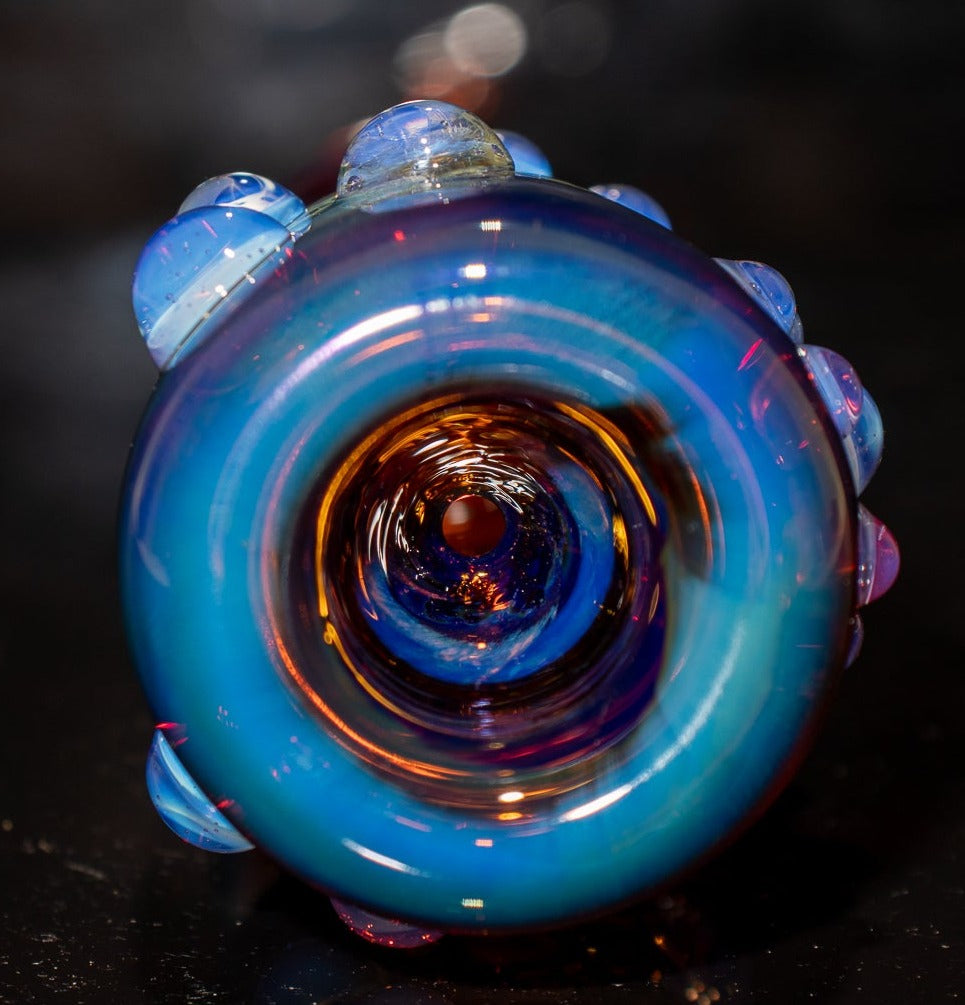 Large Fumed Glass Art | Heady Galaxy Bat | Blue Rainbow Borosilicate | Silver Fumed Handblown Glass