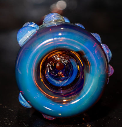Large Fumed Glass Art | Heady Galaxy Bat | Blue Rainbow Borosilicate | Silver Fumed Handblown Glass
