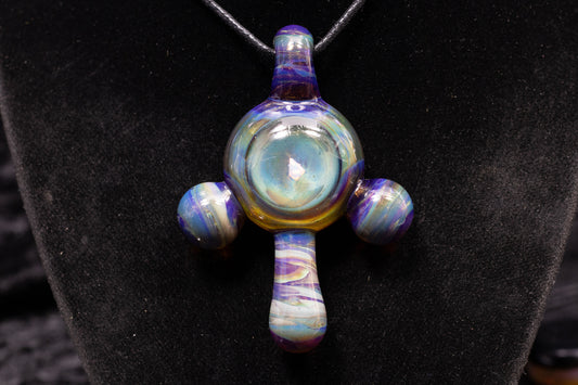 Sculpted Glass Pendant with Encased Opal | Borosilicate Glass Necklace | Ankh Eye Of Horus | Glass Charm Jewelry | Sparkle Necklace |