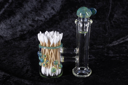 Q-tip Container with Cleaning Bottle | Borosilicate Glass Jar | Heady Glass Jar | Handblown Functional Glass