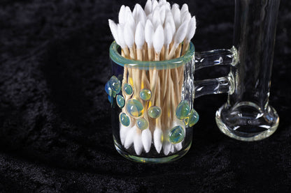 Q-tip Container with Cleaning Bottle | Borosilicate Glass Jar | Heady Glass Jar | Handblown Functional Glass