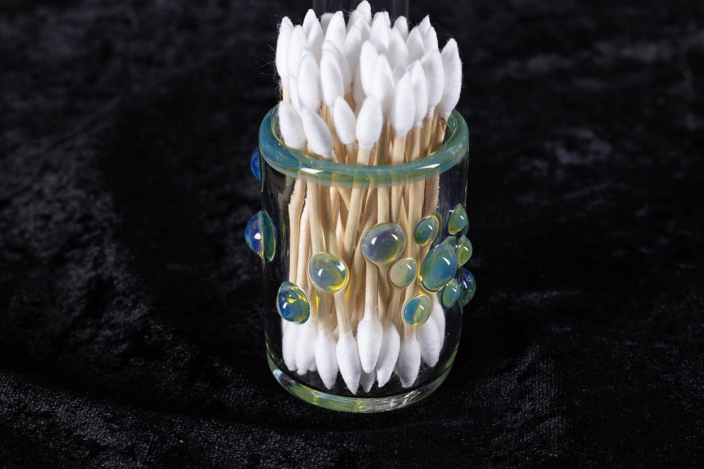 Q-tip Container with Cleaning Bottle | Borosilicate Glass Jar | Heady Glass Jar | Handblown Functional Glass