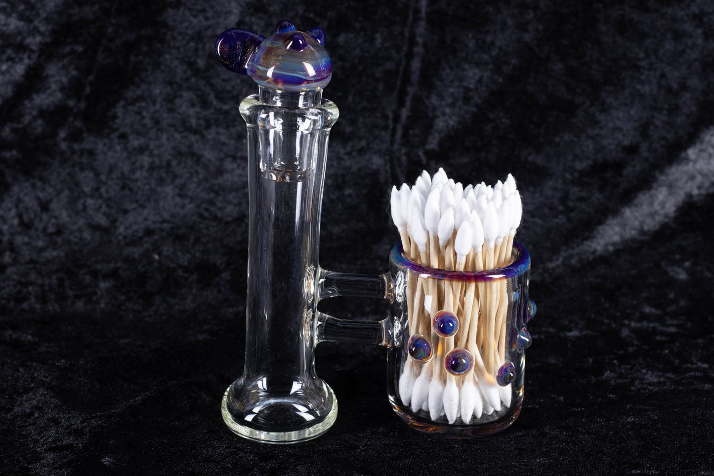 Q-tip Container with Cleaning Bottle | Borosilicate Glass Jar | Heady Glass Jar | Handblown Functional Glass