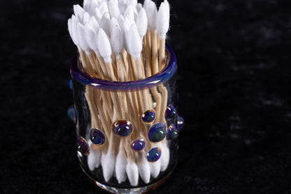 Q-tip Container with Cleaning Bottle | Borosilicate Glass Jar | Heady Glass Jar | Handblown Functional Glass