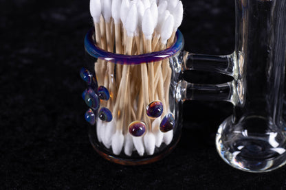 Q-tip Container with Cleaning Bottle | Borosilicate Glass Jar | Heady Glass Jar | Handblown Functional Glass