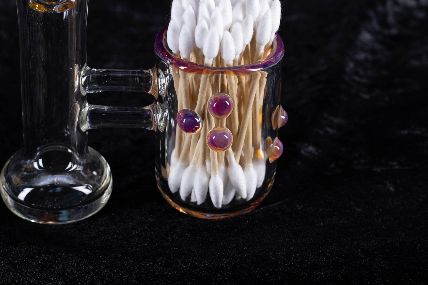 Q-tip Container with Cleaning Bottle | Borosilicate Glass Jar | Heady Glass Jar | Handblown Functional Glass