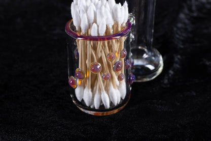 Q-tip Container with Cleaning Bottle | Borosilicate Glass Jar | Heady Glass Jar | Handblown Functional Glass