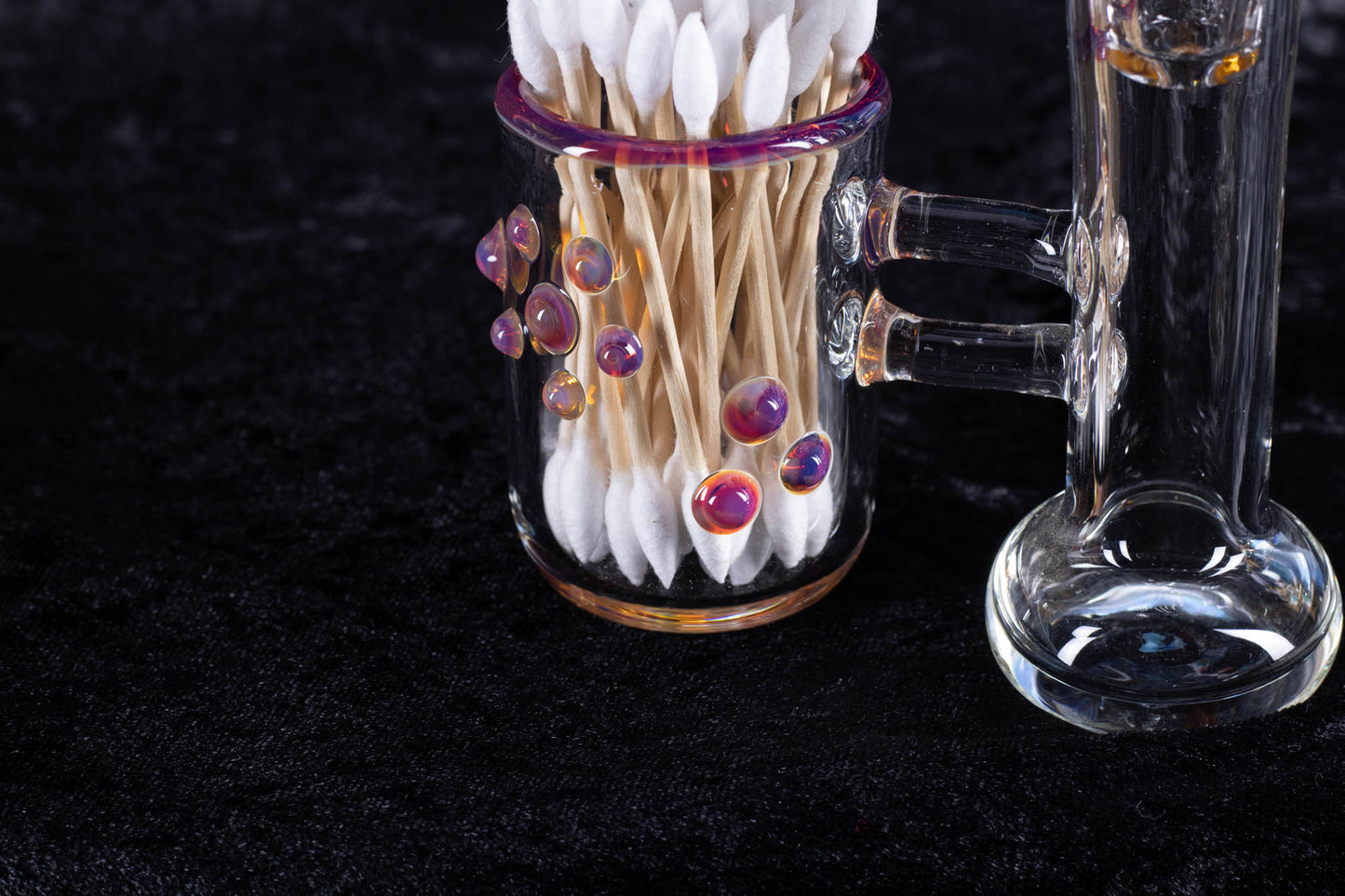 Q-tip Container with Cleaning Bottle | Borosilicate Glass Jar | Heady Glass Jar | Handblown Functional Glass