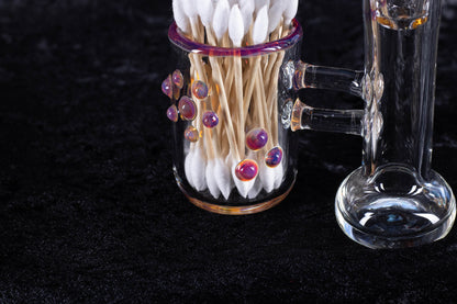 Q-tip Container with Cleaning Bottle | Borosilicate Glass Jar | Heady Glass Jar | Handblown Functional Glass