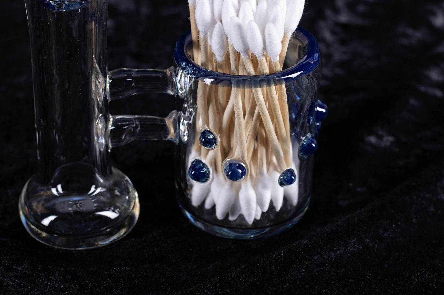 Q-tip Container with Cleaning Bottle | Borosilicate Glass Jar | Heady Glass Jar | Handblown Functional Glass