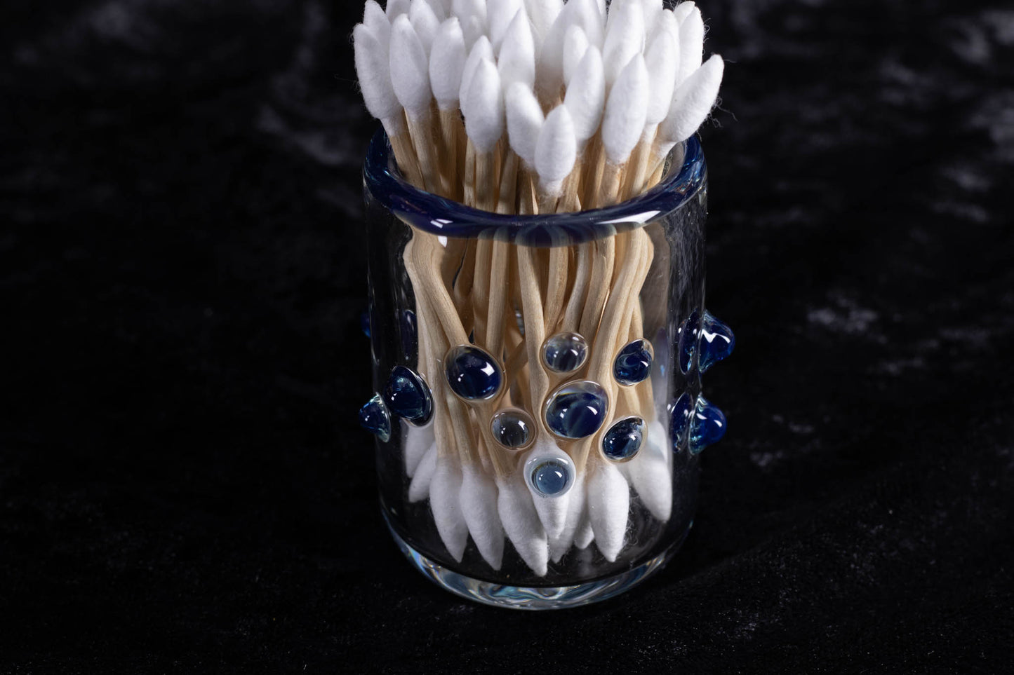 Q-tip Container with Cleaning Bottle | Borosilicate Glass Jar | Heady Glass Jar | Handblown Functional Glass