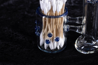 Q-tip Container with Cleaning Bottle | Borosilicate Glass Jar | Heady Glass Jar | Handblown Functional Glass