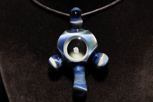 Sculpted Glass Pendant with Encased Opal | Borosilicate Glass Necklace | Ankh Eye Of Horus | Glass Charm Jewelry | Sparkle Necklace |