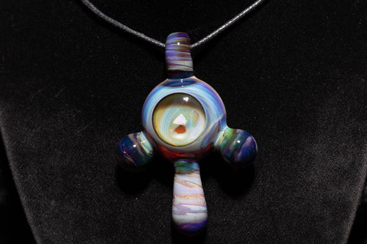 Sculpted Glass Pendant with Encased Opal | Borosilicate Glass Necklace | Ankh Eye Of Horus | Glass Charm Jewelry | Sparkle Necklace |