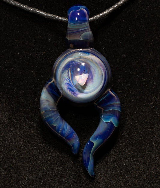 Talisman with Encased Opal | Borosilicate Pendant Necklace | Sculpted Horn Pendant | Jewelry Statement Opal Sculpted Glass Pendy