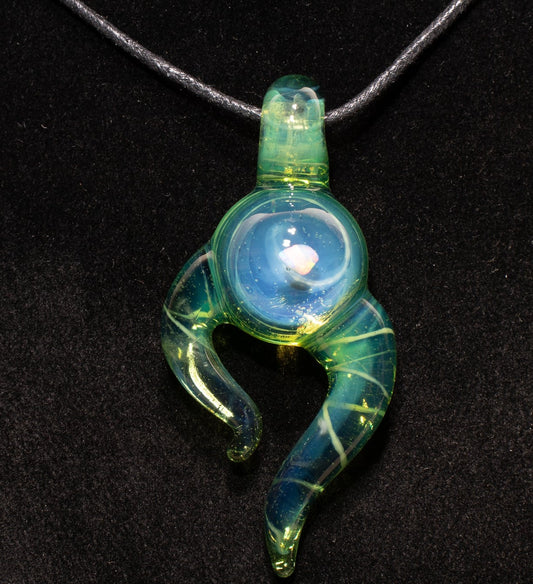 Talisman with Encased Opal | Borosilicate Pendant Necklace | Sculpted Horn Pendant | Jewelry Statement Opal Sculpted Glass Pendy