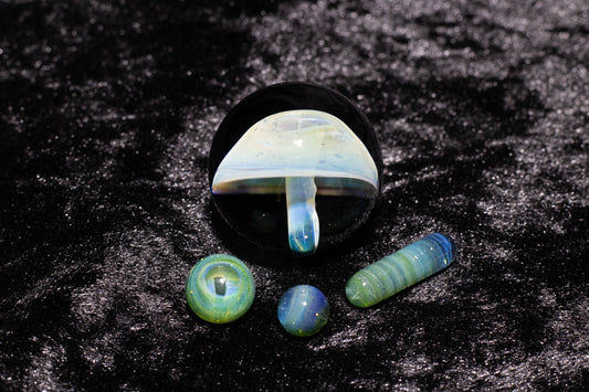 Mushroom Glass Marble Set | 25mm Glass Marbles | Handblown Borosilicate Glass | Collectible Functional Glass