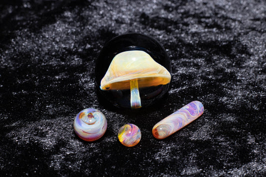 Mushroom Glass Marble Set | 25mm Glass Marbles | Handblown Borosilicate Glass | Collectible Functional Glass
