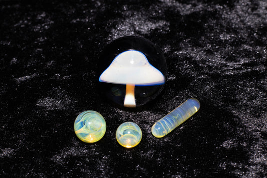 Mushroom Glass Marble Set | 25mm Glass Marbles | Handblown Borosilicate Glass | Collectible Functional Glass