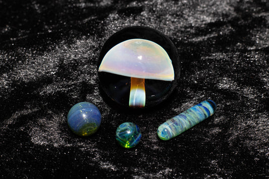 Mushroom Glass Marble Set | 25mm Glass Marbles | Handblown Borosilicate Glass | Collectible Functional Glass