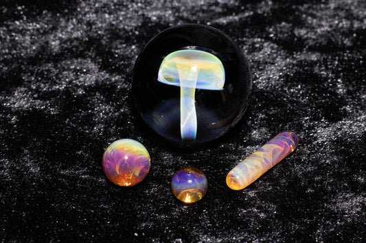 Mushroom Glass Marble Set | 25mm Glass Marbles | Handblown Borosilicate Glass | Collectible Functional Glass