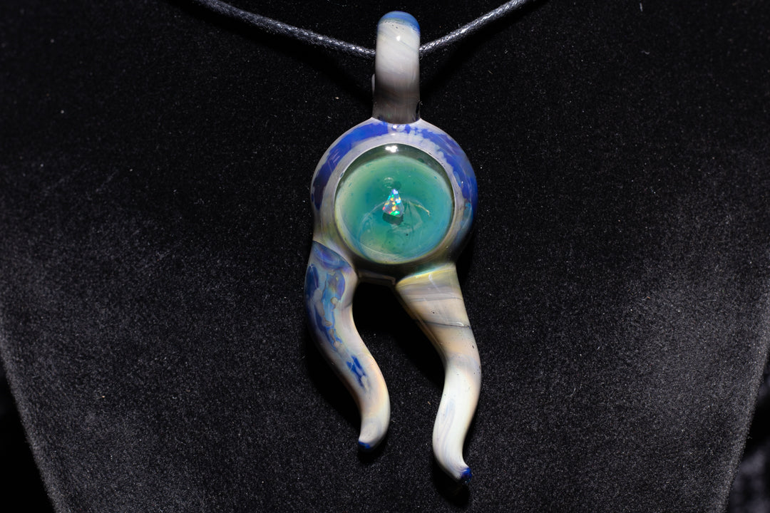 Blue Moon Talisman with Encased Opal | Borosilicate Pendant Necklace | Sculpted Horn Pendant