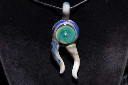 Blue Moon Talisman with Encased Opal | Borosilicate Pendant Necklace | Sculpted Horn Pendant