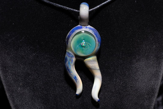 Blue Moon Talisman with Encased Opal | Borosilicate Pendant Necklace | Sculpted Horn Pendant