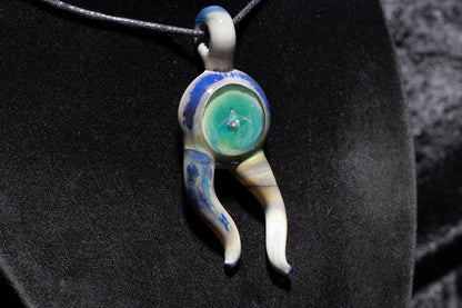 Blue Moon Talisman with Encased Opal | Borosilicate Pendant Necklace | Sculpted Horn Pendant