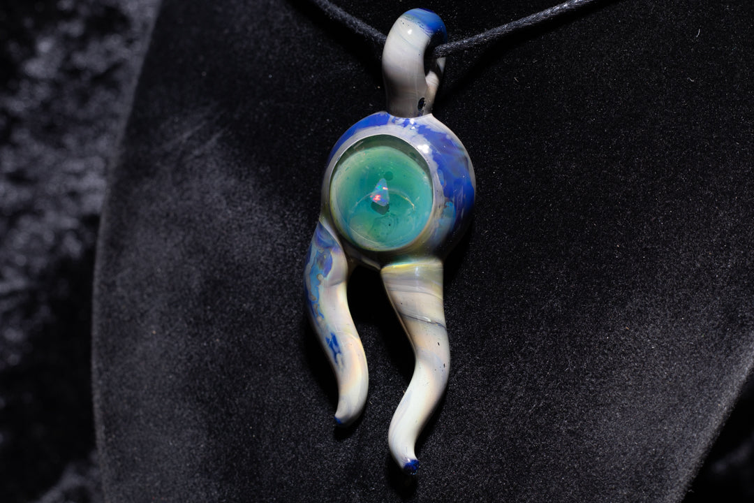 Blue Moon Talisman with Encased Opal | Borosilicate Pendant Necklace | Sculpted Horn Pendant