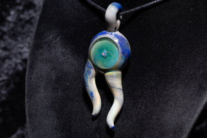 Blue Moon Talisman with Encased Opal | Borosilicate Pendant Necklace | Sculpted Horn Pendant
