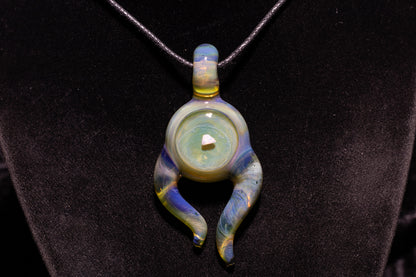 Green Envy Talisman with Encased Opal | Borosilicate Pendant Necklace | Sculpted Horn Pendant