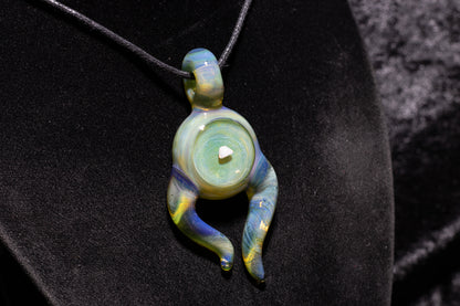 Green Envy Talisman with Encased Opal | Borosilicate Pendant Necklace | Sculpted Horn Pendant