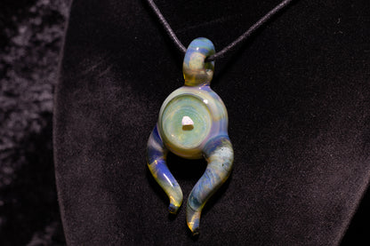Green Envy Talisman with Encased Opal | Borosilicate Pendant Necklace | Sculpted Horn Pendant