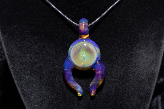 Mystery Aventurine Sparkled Glass Talisman with Encased Opal | Borosilicate Pendant Necklace | Sculpted Horn Pendant