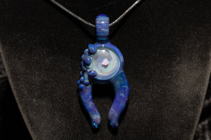 Blue Amber Purple Talisman with Encased Opal | Borosilicate Pendant Necklace | Sculpted Horn Pendant