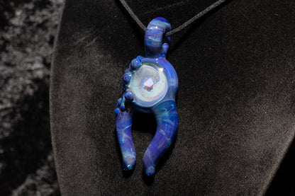 Blue Amber Purple Talisman with Encased Opal | Borosilicate Pendant Necklace | Sculpted Horn Pendant