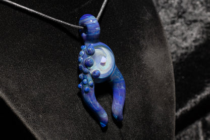 Blue Amber Purple Talisman with Encased Opal | Borosilicate Pendant Necklace | Sculpted Horn Pendant