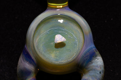 Green Envy Talisman with Encased Opal | Borosilicate Pendant Necklace | Sculpted Horn Pendant