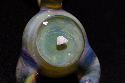 Green Envy Talisman with Encased Opal | Borosilicate Pendant Necklace | Sculpted Horn Pendant