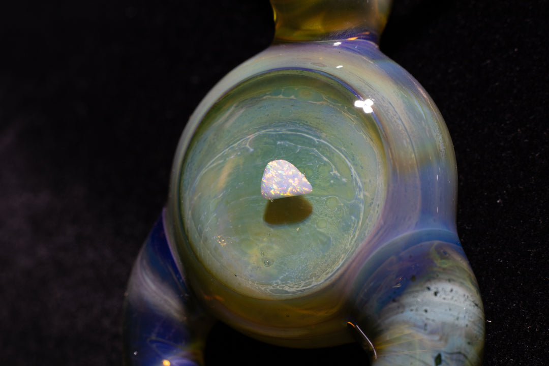 Green Envy Talisman with Encased Opal | Borosilicate Pendant Necklace | Sculpted Horn Pendant